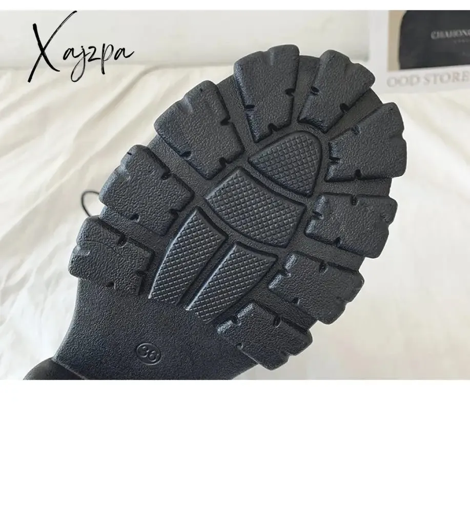 Xajzpa - Women Boots New Lace-Up Platform Shoes Leather Boots Women British Short Boots Ladies Ankle Boots Fashion Boots