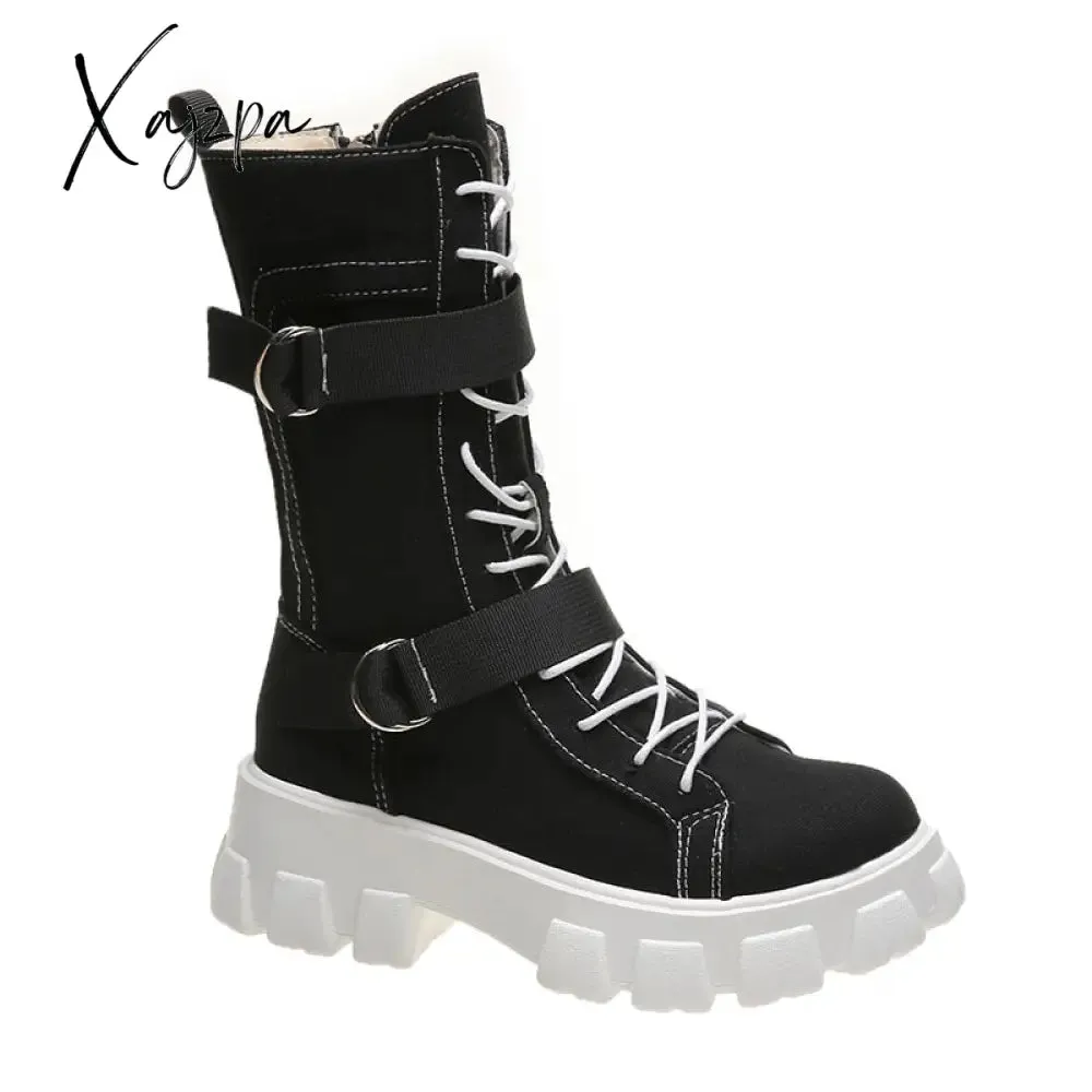 Xajzpa - Women Boots New Lace-Up Platform Shoes Leather Boots Women British Short Boots Ladies Ankle Boots Fashion Boots