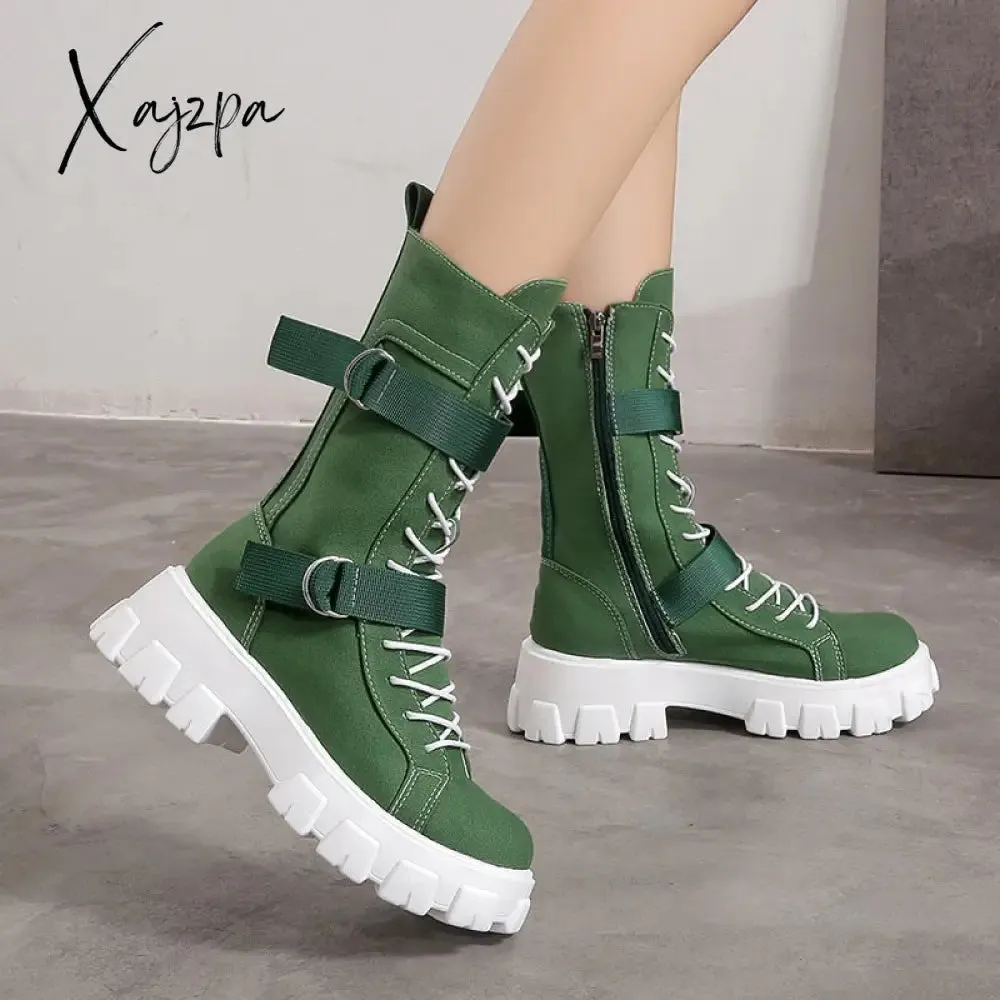 Xajzpa - Women Boots New Lace-Up Platform Shoes Leather Boots Women British Short Boots Ladies Ankle Boots Fashion Boots