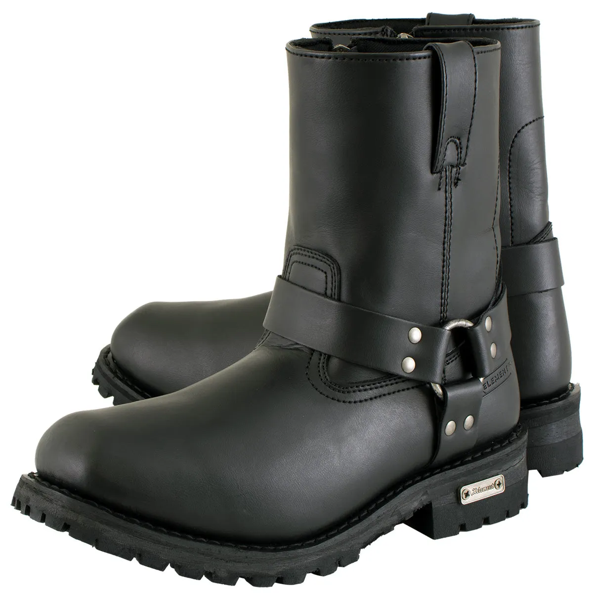 Xelement 1502 Men's Killa Classi Harness Premium Black Leather Motorcycle Rider Boots w/ Zipper Closure