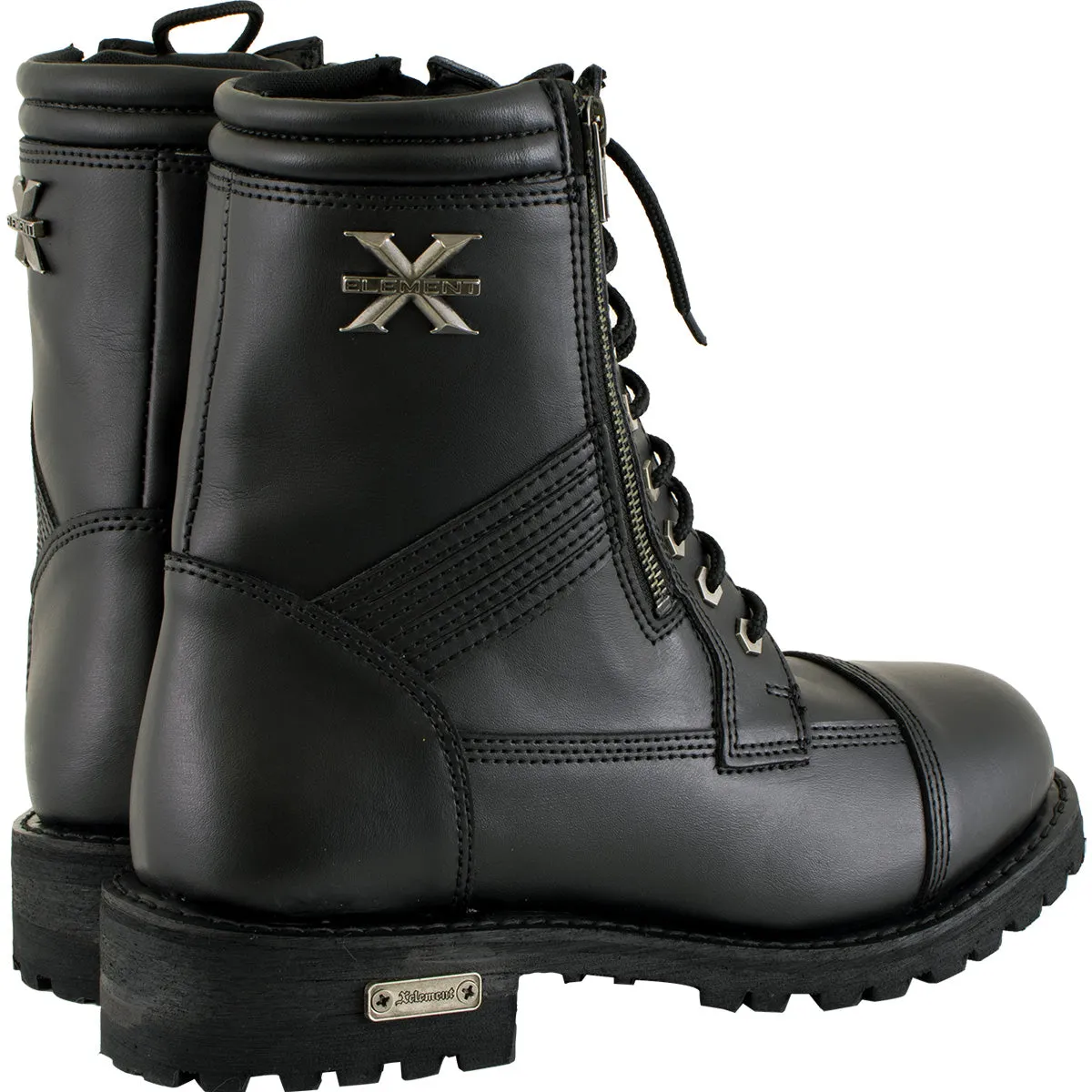 Xelement 1506 Men's Impact Black Premium Leather Lace-Up Motorcycle Biker Rider Boots