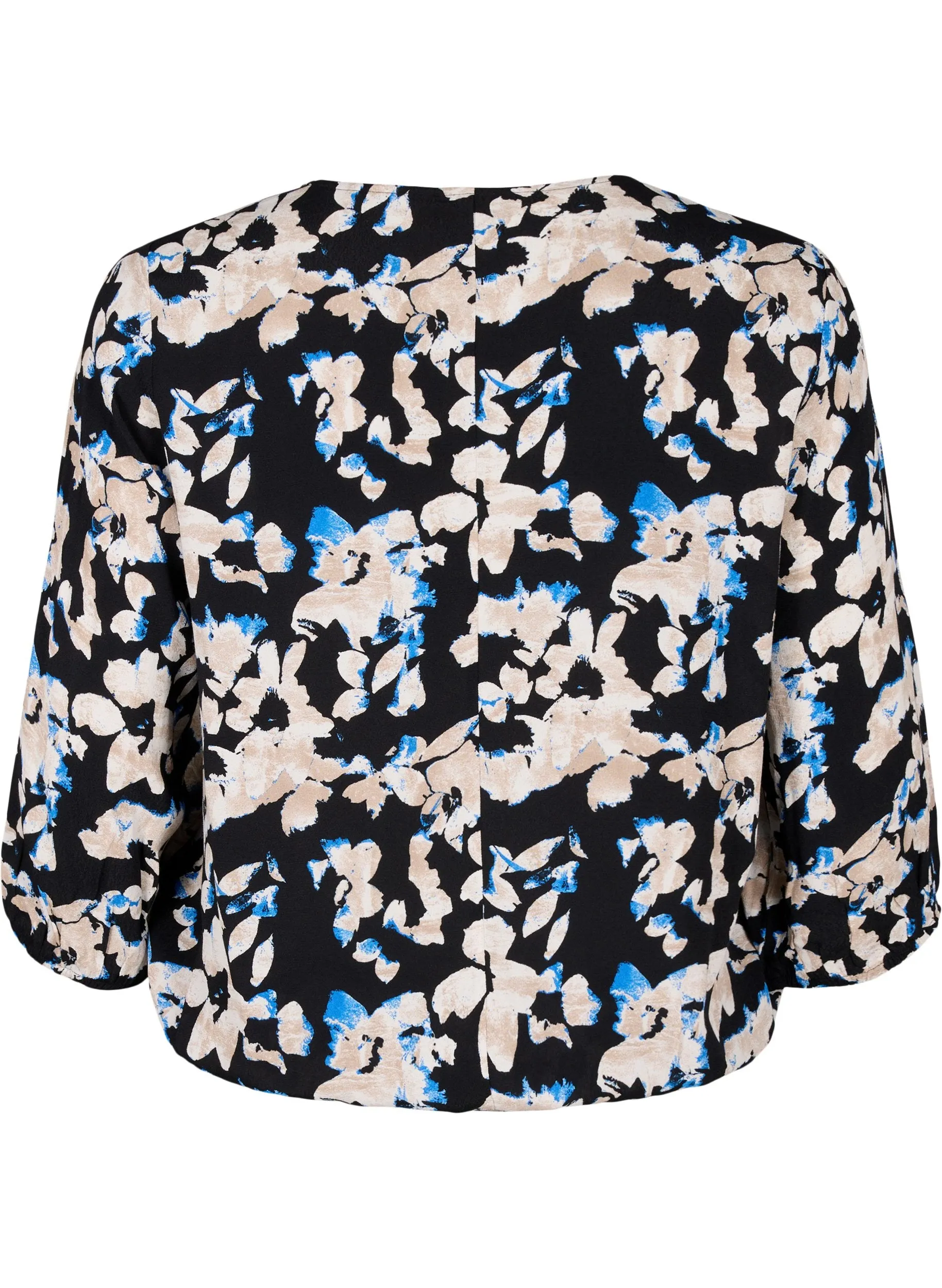 Zizzi Bella Smocked Blouse in Black with Floral Print