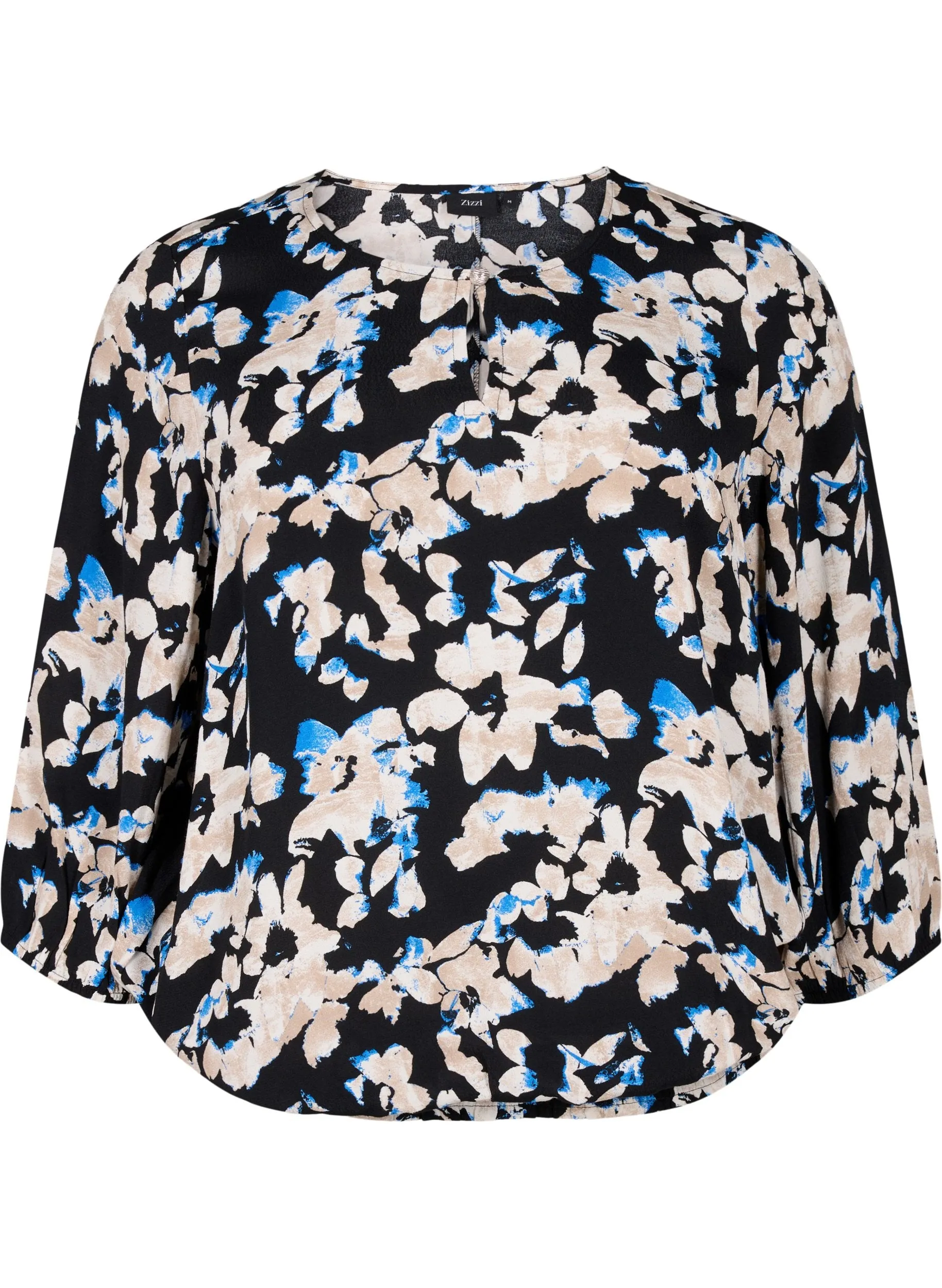 Zizzi Bella Smocked Blouse in Black with Floral Print